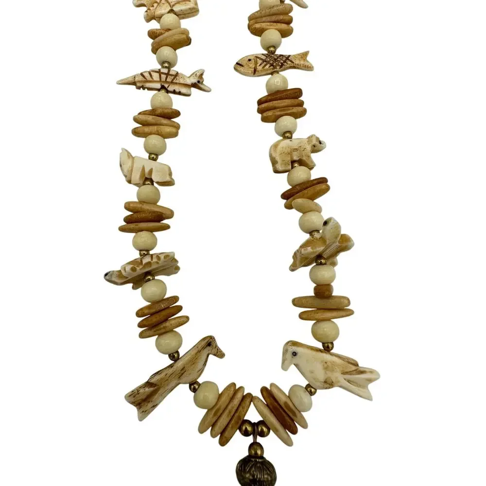 Vintage Navajo Carved Bone Necklace 13